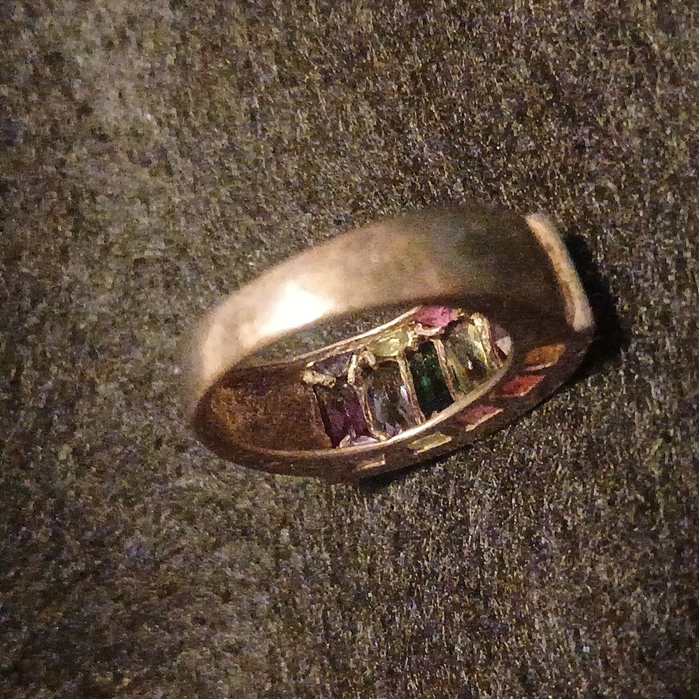 Silver Multicolor Gemstone Ring Size 8 - image 6